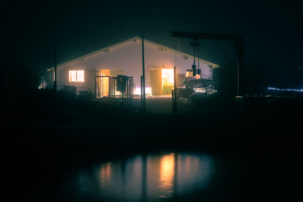 Bassin d'Arcachon : Port ostréicole Arès, travail de nuit